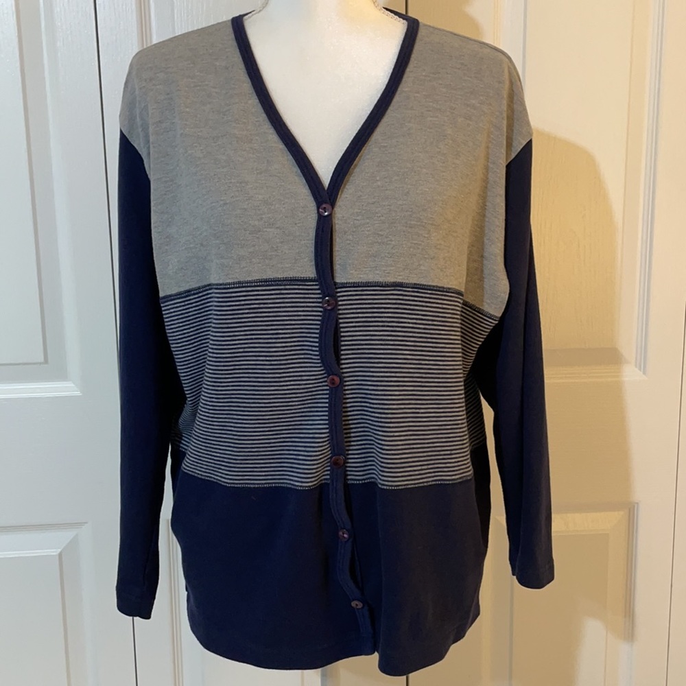 Navy and Gray Women's Cardigan Sweater